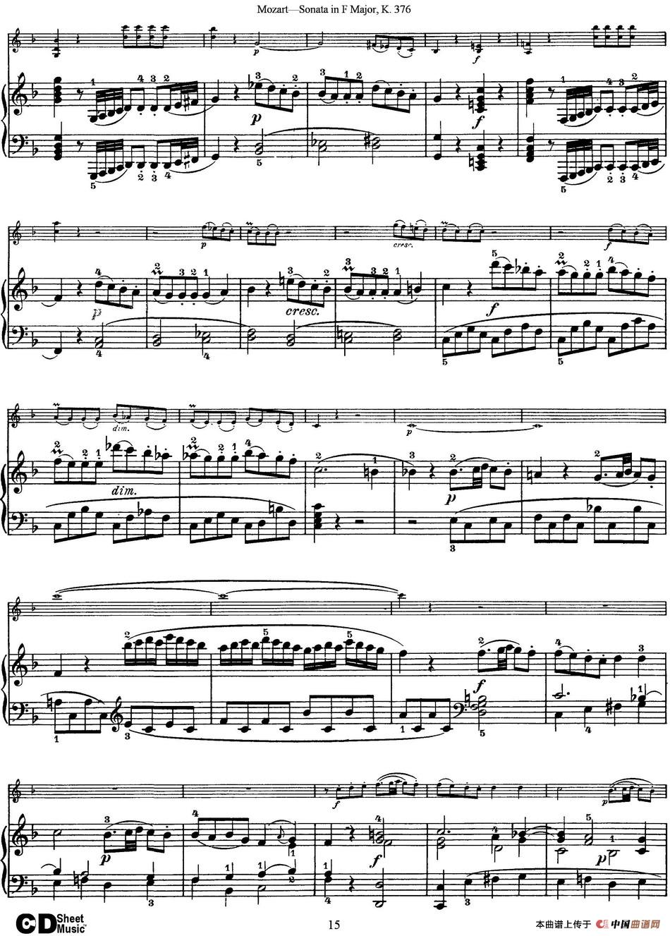 Violin Sonata in F Major K.376（小提琴+钢琴伴奏）