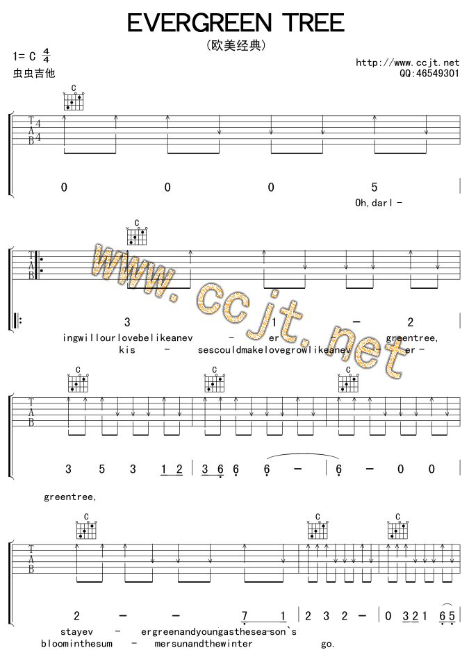 evergreen tree吉他谱( 六线谱)-吉他谱