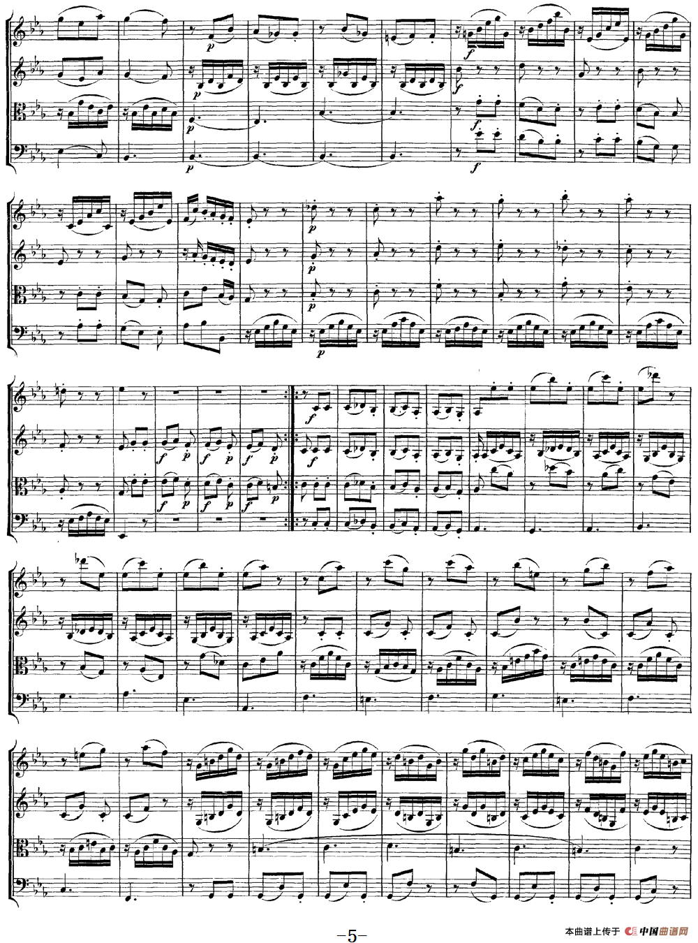 Mozart《Quartet No.4 in C Major,K.157》（总谱）