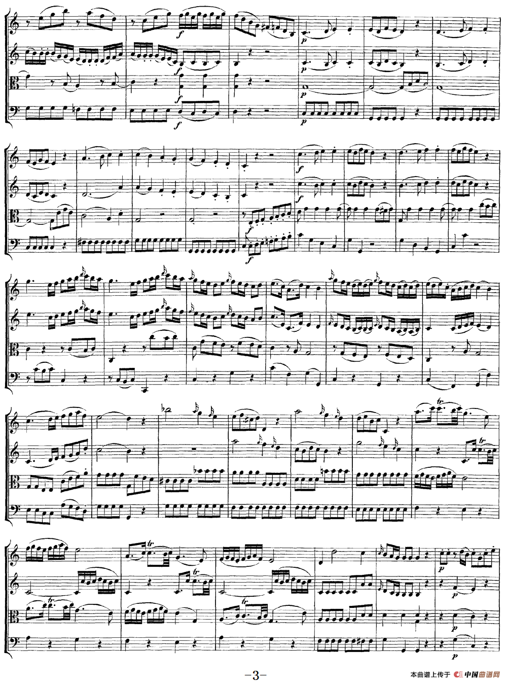 Mozart《Quartet No.4 in C Major,K.157》（总谱）
