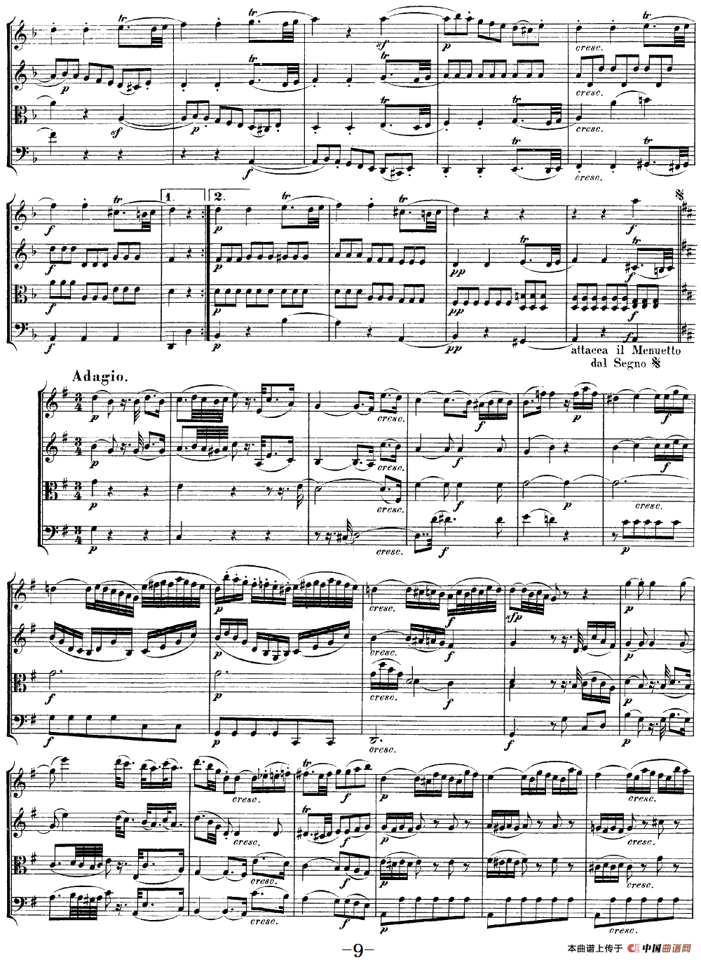 Mozart《Quartet No.20 in D Major,K.499》（总谱）