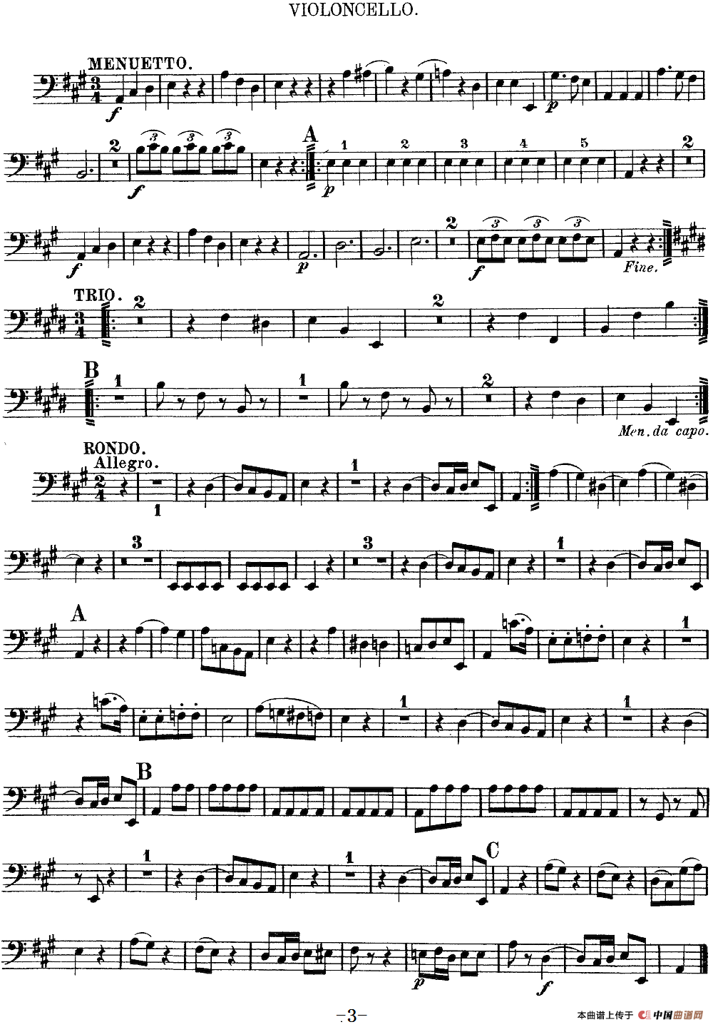 Mozart《Quartet No.9 in A Major,K.169》（Cello分谱）