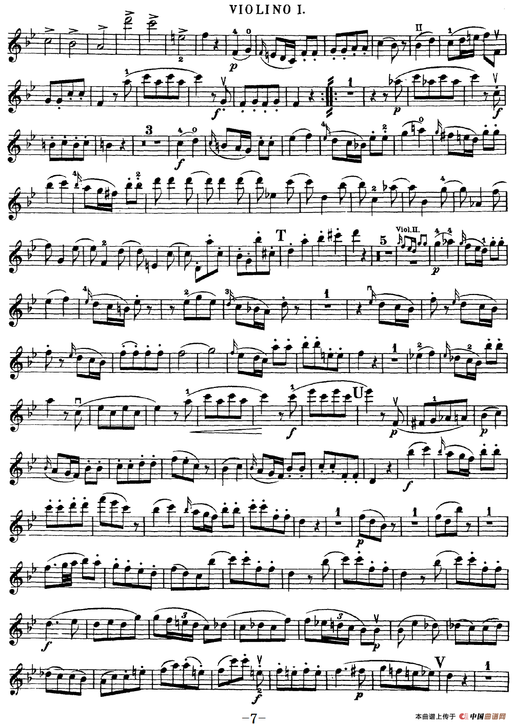 Mozart《Quartet No.17 in Bb Major,K.458》（Violin 1分谱）