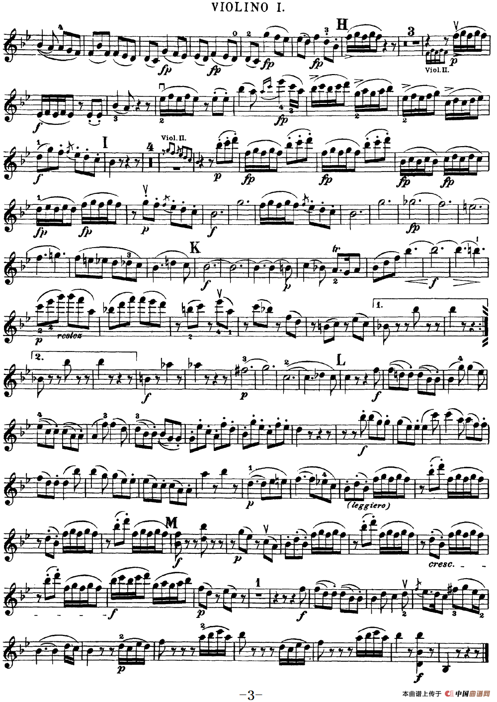 Mozart《Quartet No.17 in Bb Major,K.458》（Violin 1分谱）