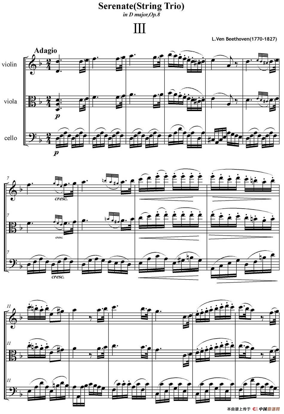 Serenate（String Trio）（D大调弦乐三重奏Op.8,III）