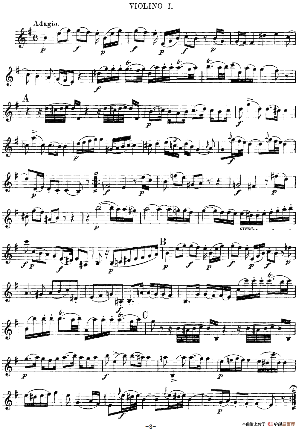 Mozart《Quartet No.3 in G Major,K.156》（Violin 1分谱）