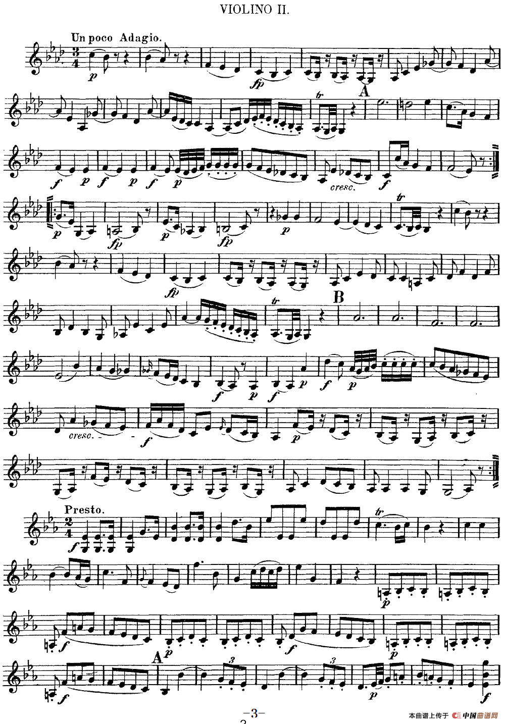 Mozart《Quartet No.7 in Eb Major,K.160》（Violin 2分谱）