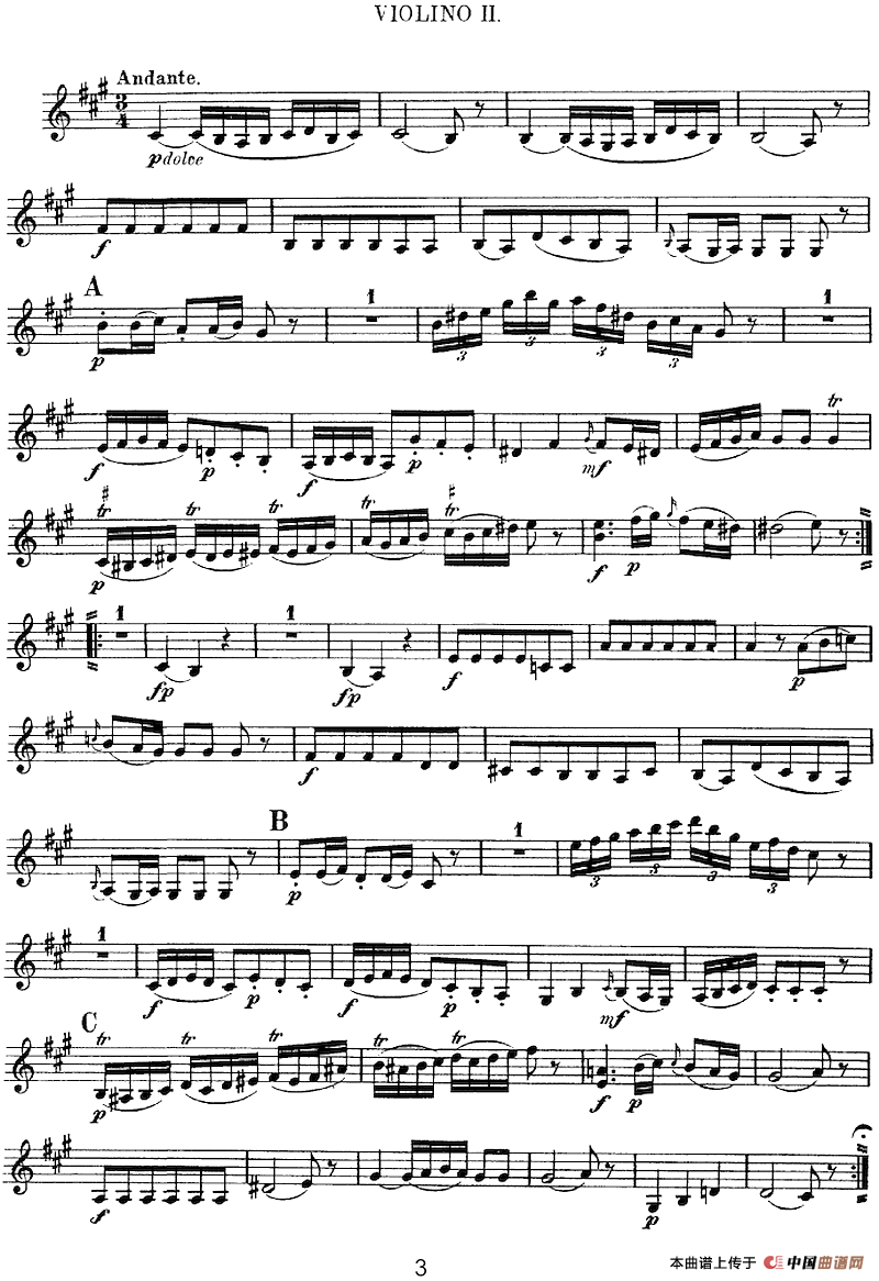 Mozart《Quartet No.2 in D Major,K.155》（Violin 2分谱）