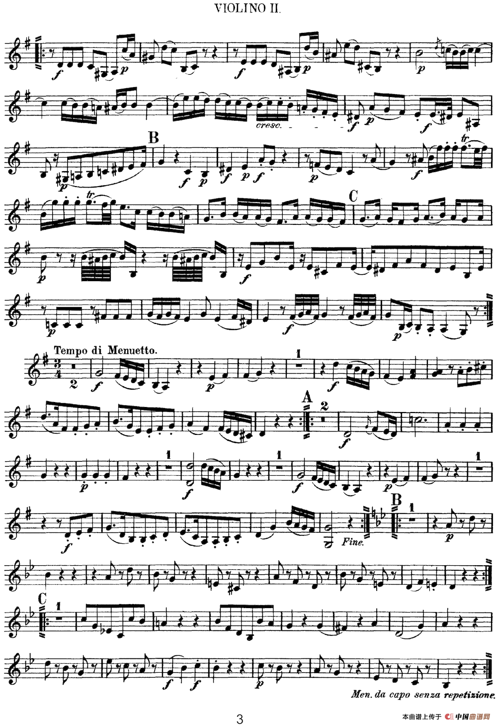Mozart《Quartet No.3 in G Major,K.156》（Violin 2分谱）