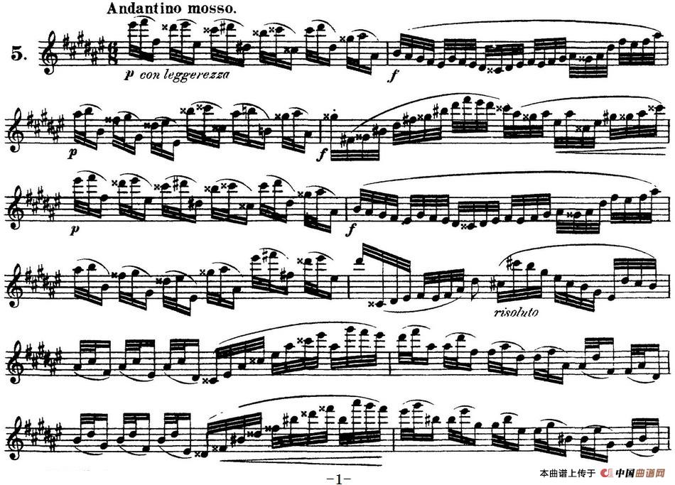 柯勒30首高级长笛练习曲作品75号（NO.5）长笛谱