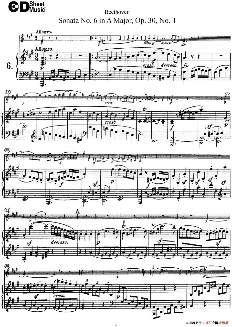 Violin Sonata No.6 in A Major Op.30 No.1（小提琴+钢琴伴奏