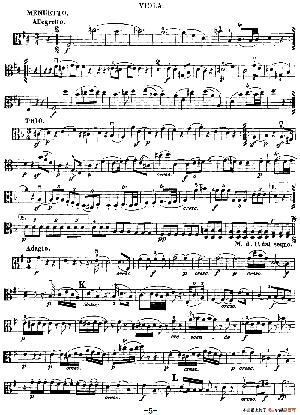 Mozart《Quartet No.20 in D Major,K.499》（Viola分谱）