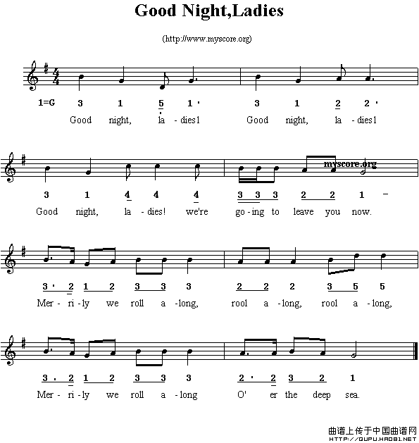Good night,ladies（线简谱混排版、英文儿歌）