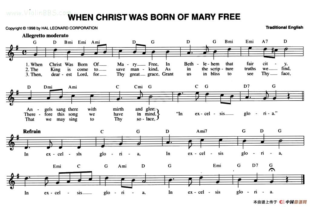 WHEN CHRIST WAS BORN OF MARY FREE