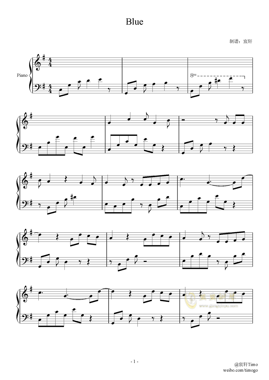 Blue-Bigbang钢琴谱