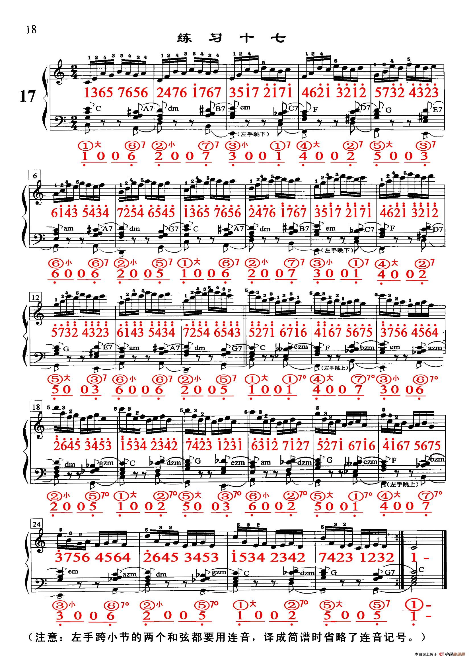 哈农《手风琴手指练习》之十七（五线谱+简谱）