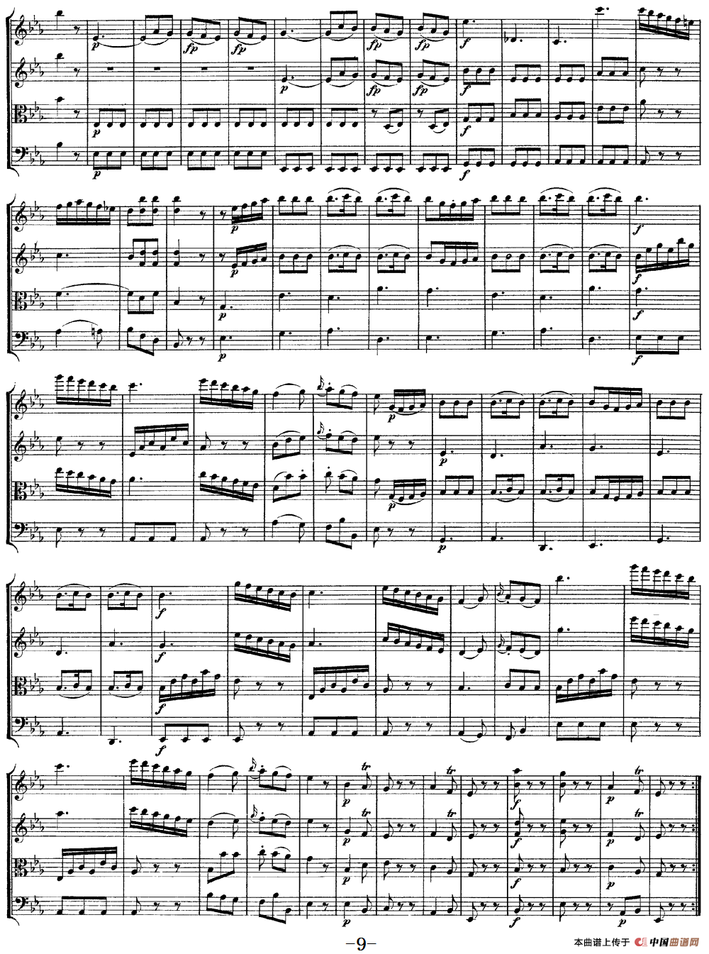 Mozart《Quartet No.11 in Eb Major,K.171》（总谱）