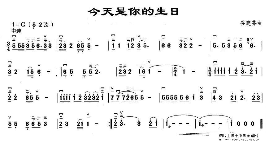 曲谱名：今天是你的生日二胡谱