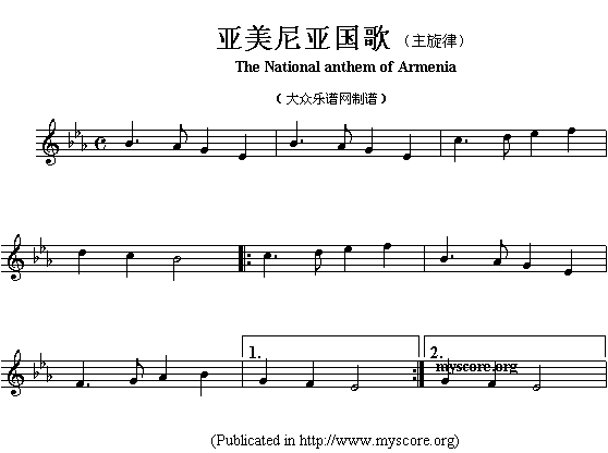 各国国歌主旋律：亚美尼亚（The national anthem of