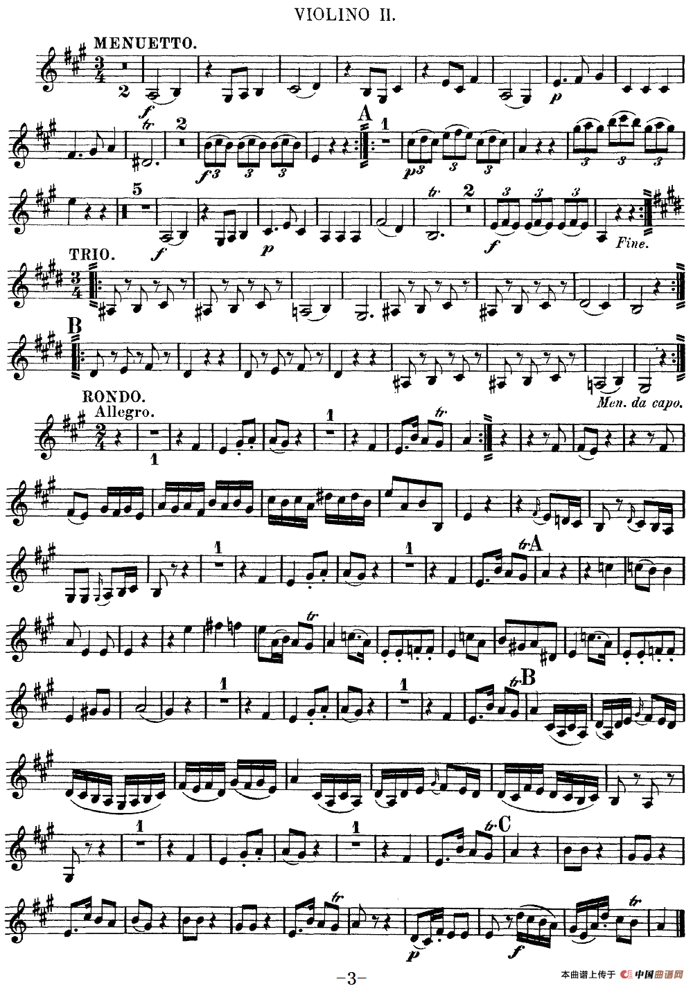 Mozart《Quartet No.9 in A Major,K.169》（Violin 2分谱）