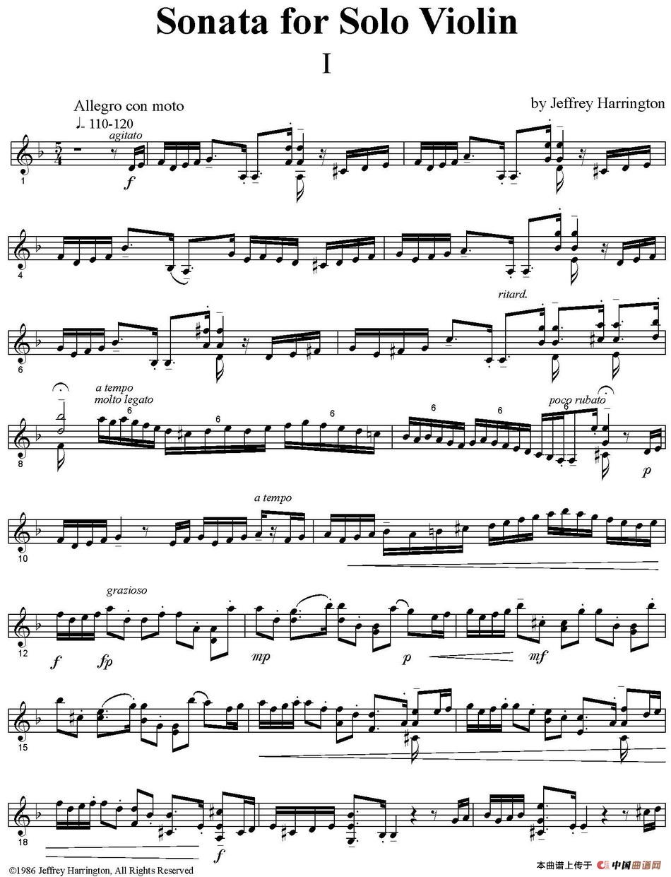 Sonata for Solo violin（小提琴奏鸣曲、I）