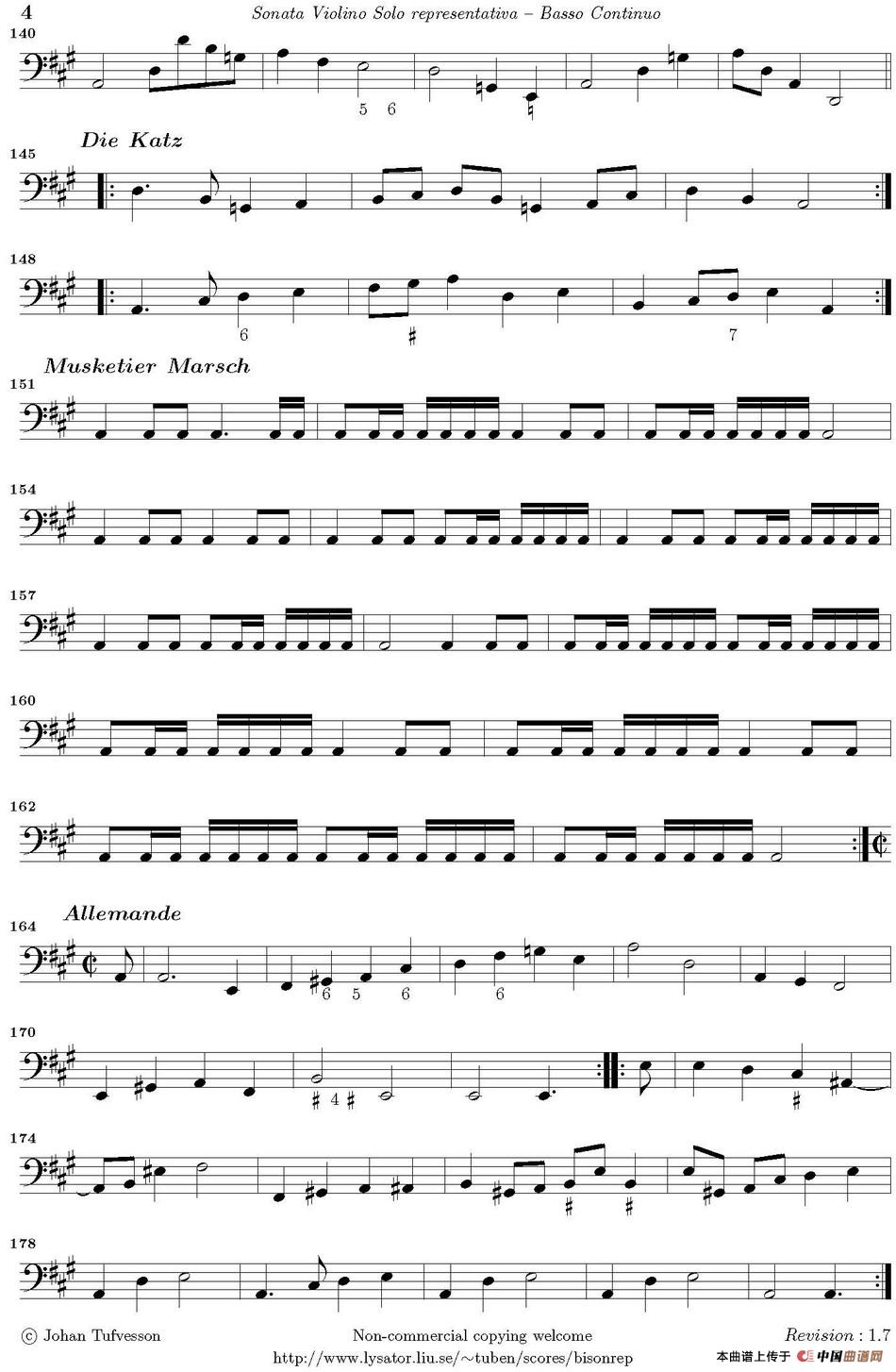 Sonata Violino Solo representativa（Basso Continuo）