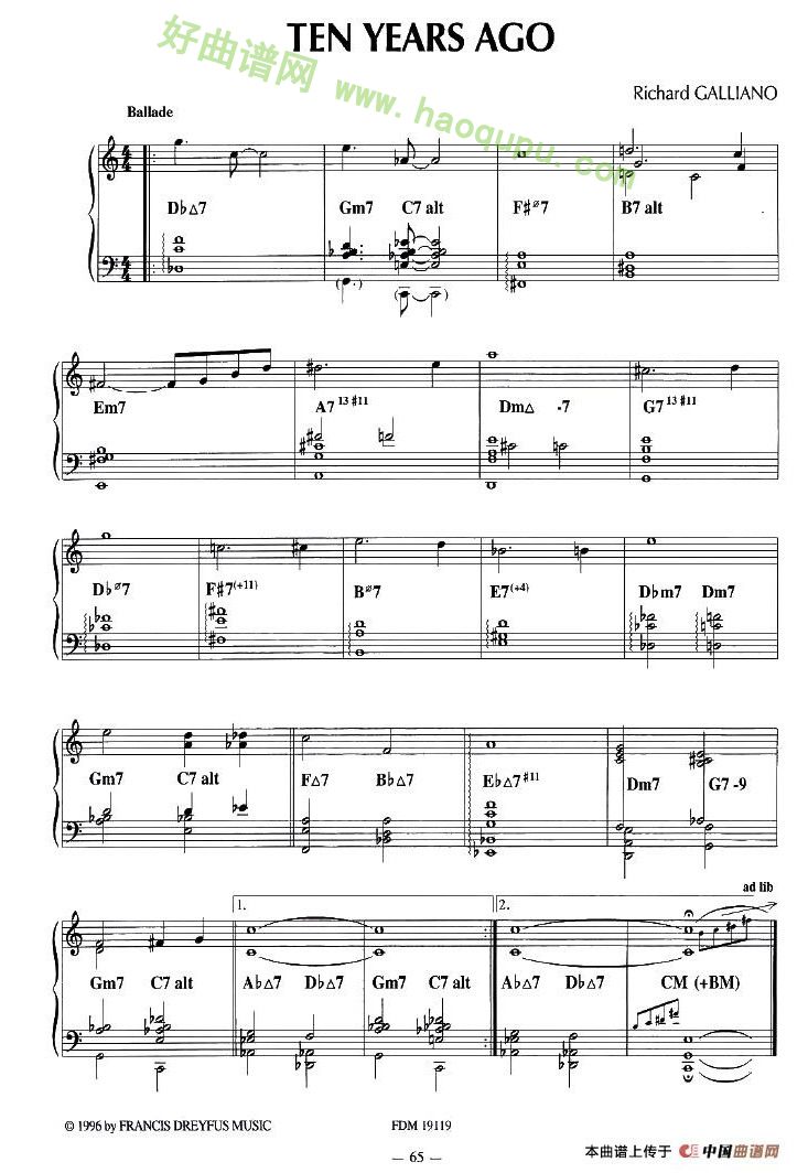 《TEN YEARS AGO》 手风琴曲谱