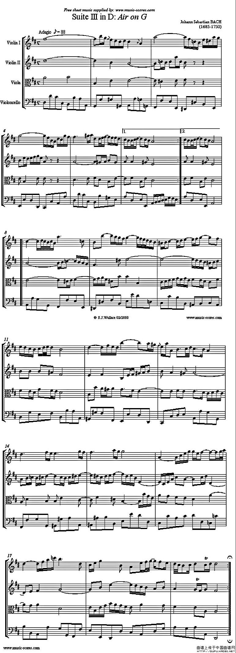 G弦上的咏叹调（弦乐四重奏）小提琴谱