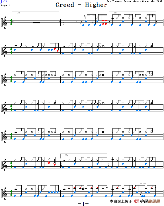 爵士鼓谱：Creed - Higher