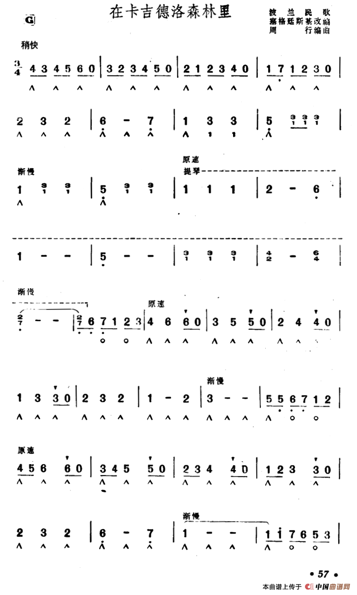 在卡吉德洛森林里（周行编曲版）电子琴谱
