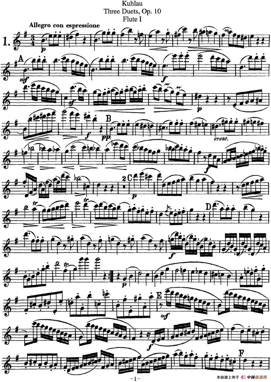 库劳长笛二重奏练习曲Op.10——Flute 1（No.1）