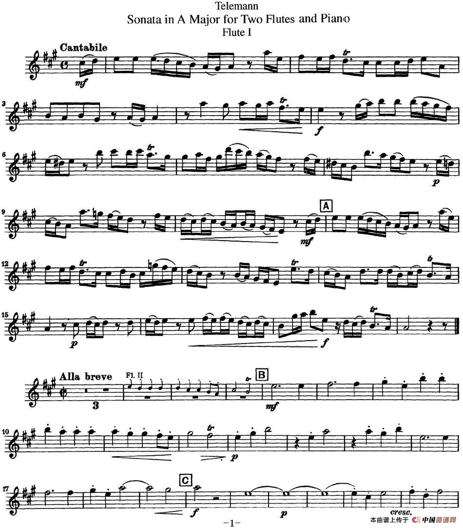 台莱曼A大调双长笛与钢琴奏鸣曲