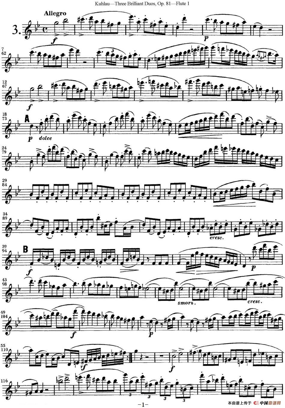 库劳长笛二重奏练习三段OP.81——Flute 1（NO.3）