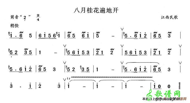 笛子简谱：八月桂花遍地开笛子谱