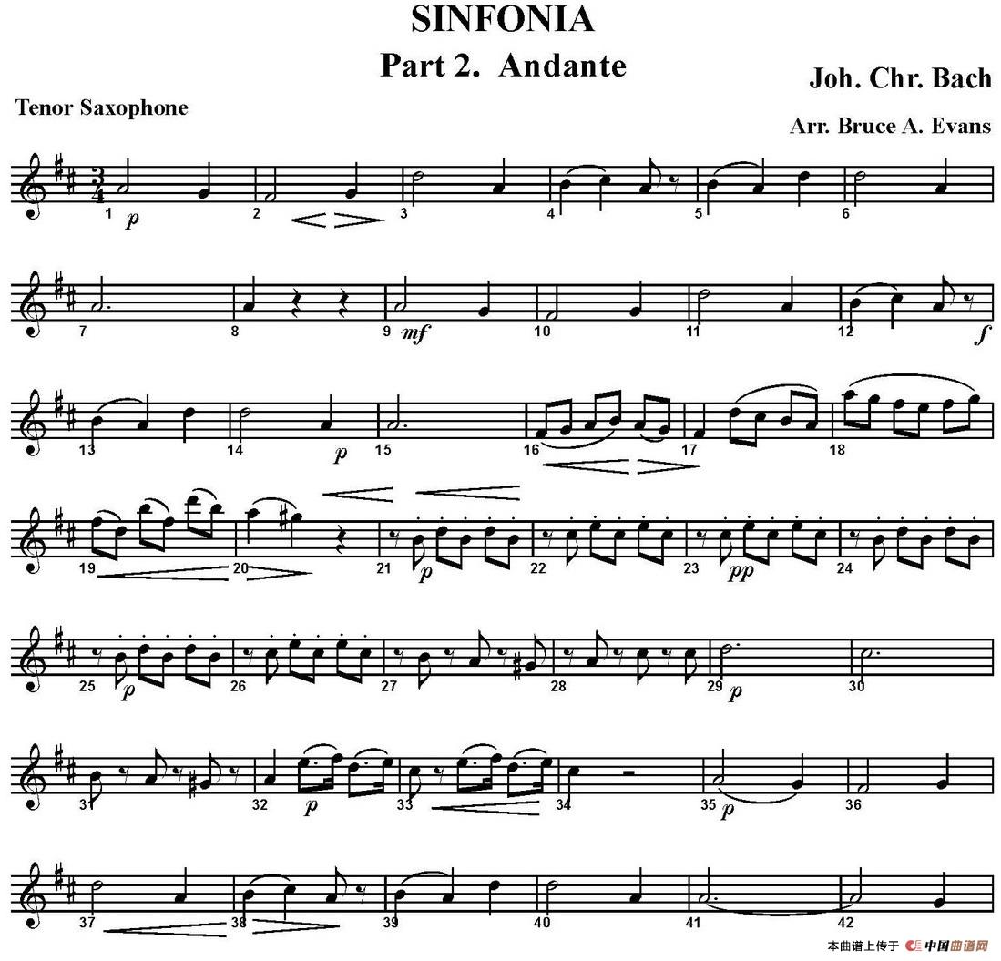 SINFONIA Part 2. Andante（四重奏·次中音萨克斯分谱）