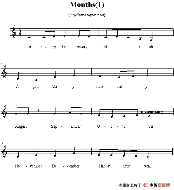 Months（英文儿歌、五线谱）