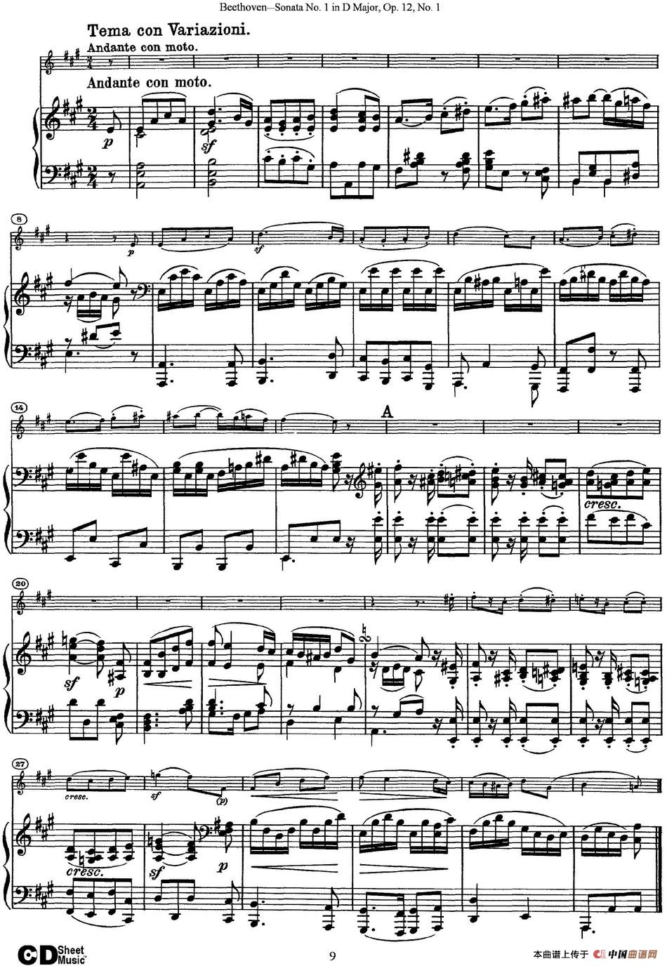 Violin Sonata No.1 in D Major Op.12 No.1（小提琴+钢琴伴奏