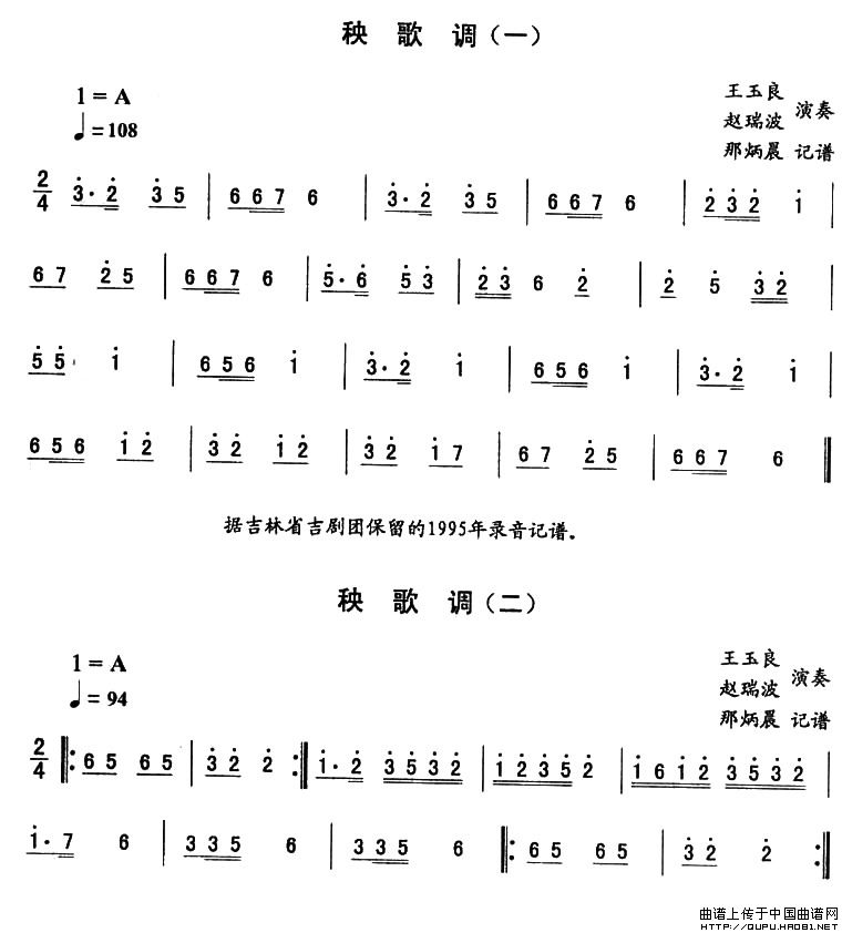 秧歌调—东北秧歌曲牌（二人转伴奏谱）