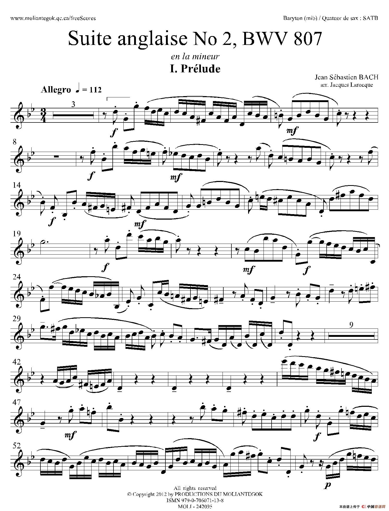 Suite anglaise No 2,BWV 807（法国组曲之二·前奏曲）（