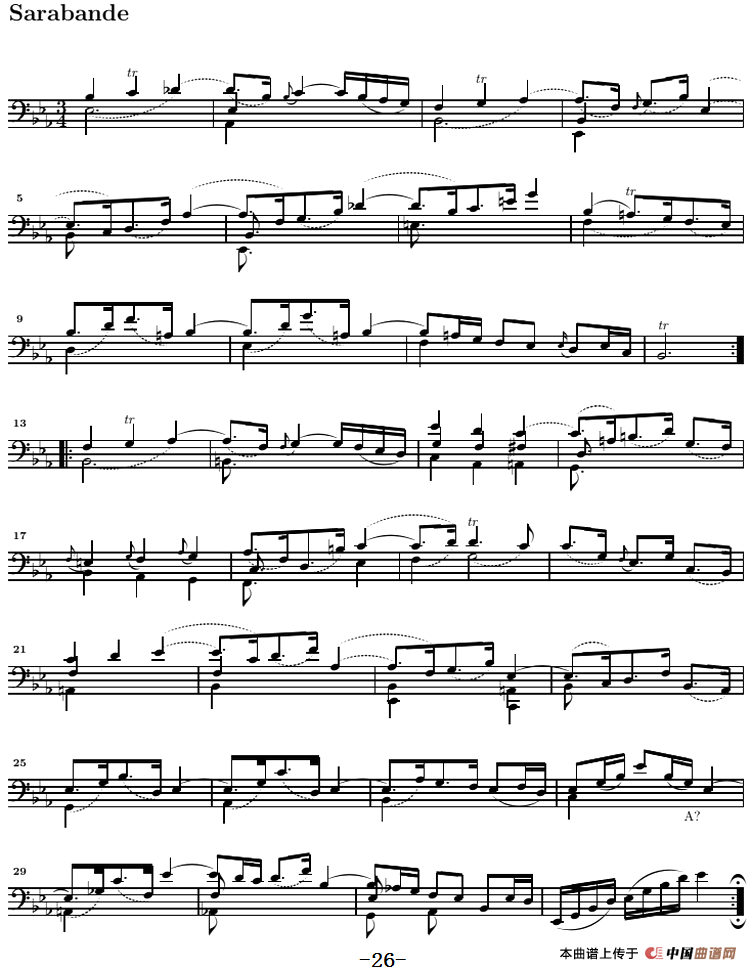 巴赫《大提琴无伴奏六首组曲》：Suite Ⅳ