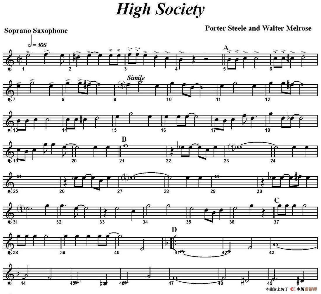 High Society（四重奏·高音萨克斯分谱）