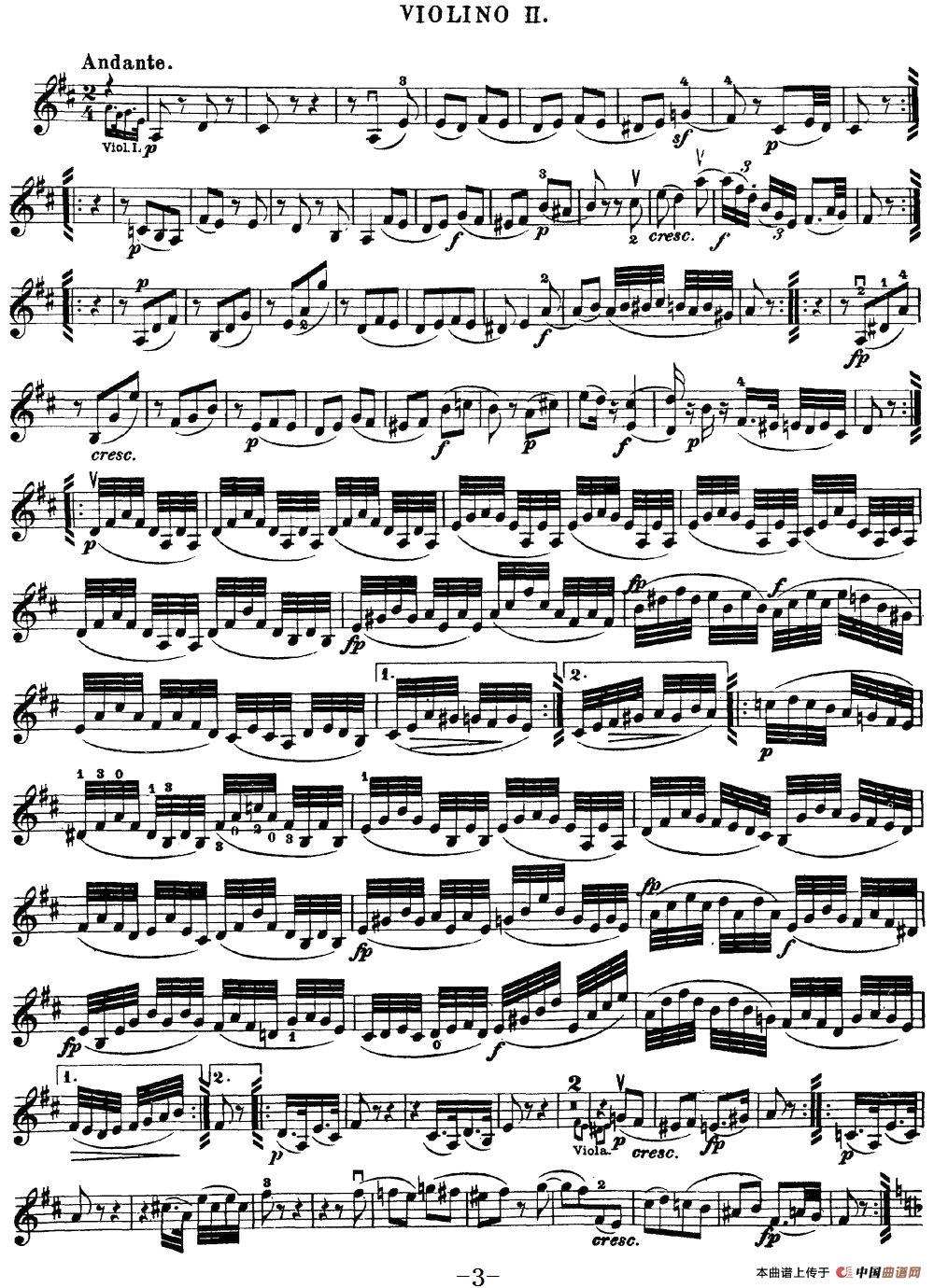 Mozart《Quartet No.18 in A Major,K.464》（Violin 2分谱）
