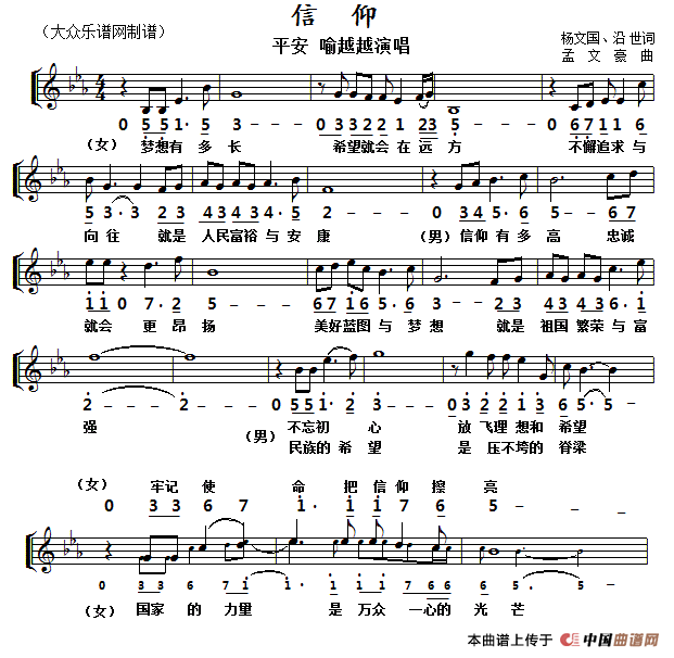 信仰（杨文国词 孟文豪曲、线简谱对照版）