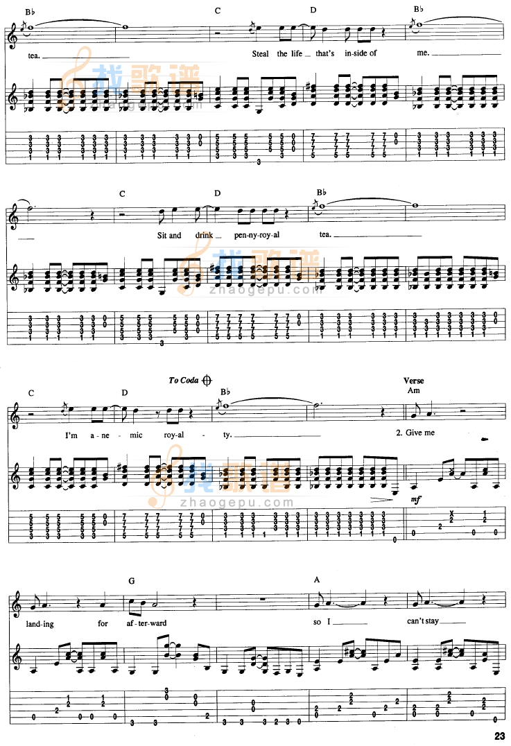 Penny Royal Tea吉他谱( 六线谱)-吉他谱