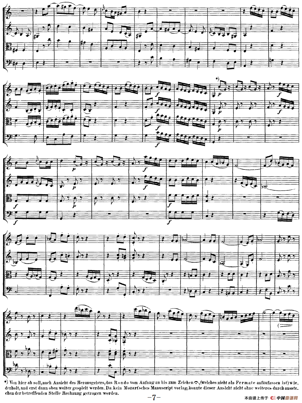 Mozart《Quartet No.10 in C Major,K.170》（总谱）