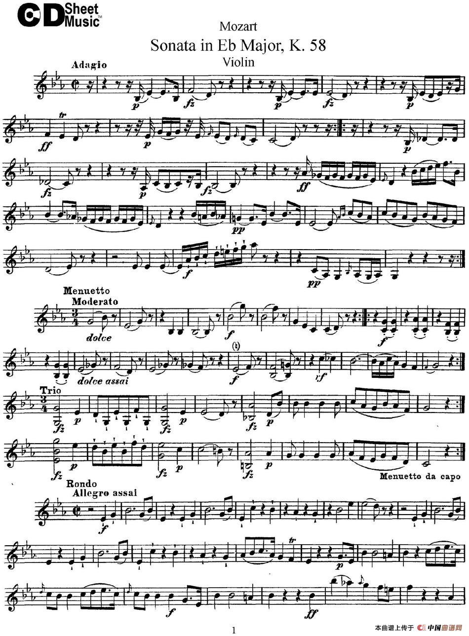 Violin Sonata in Eb Major K.58