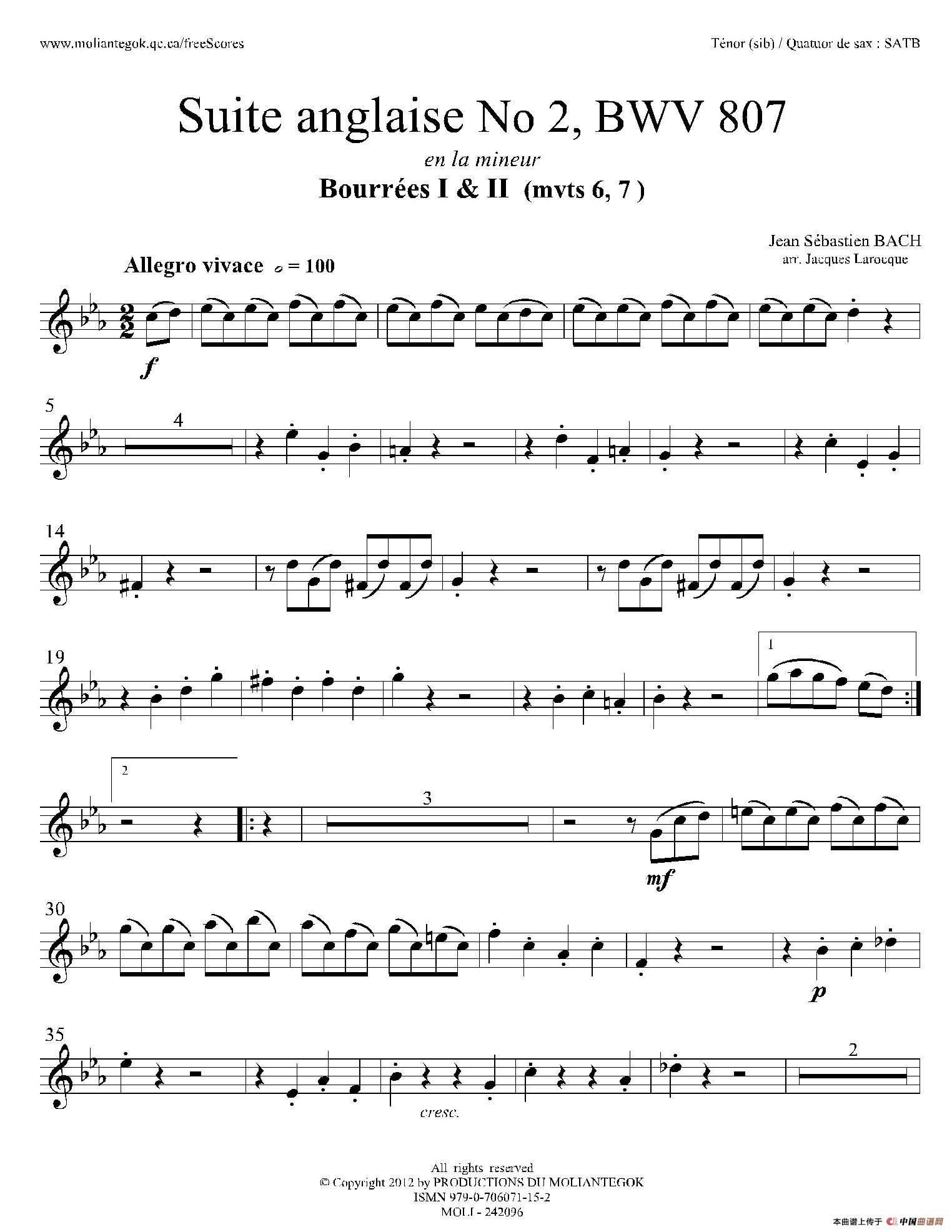 Suite anglaise No 2,BWV 807（法国组曲之二·布列舞曲）