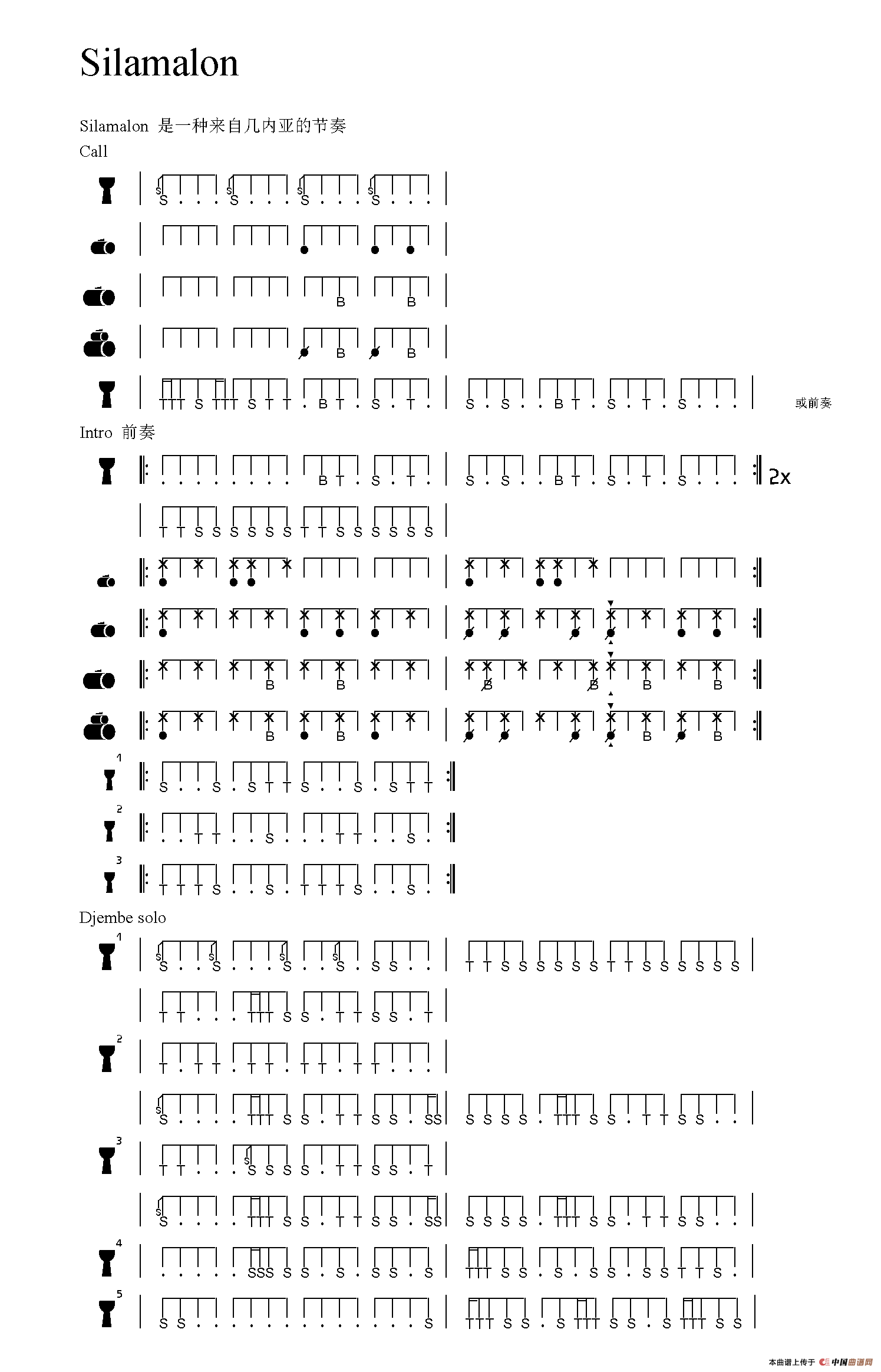 Silamalon（非洲手鼓谱）