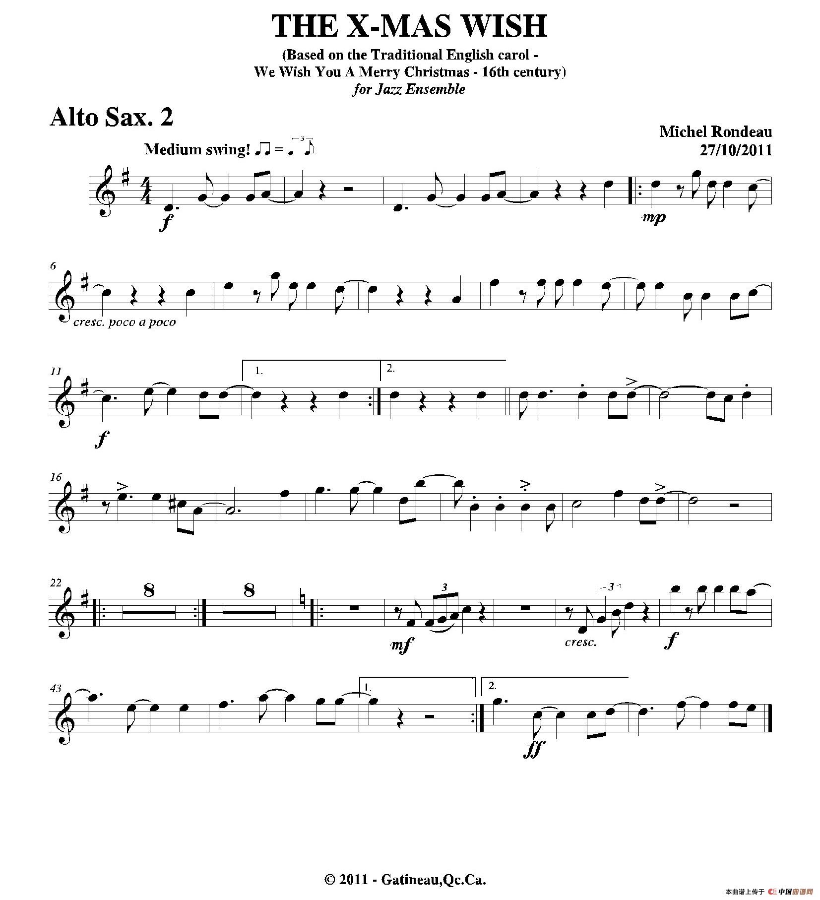 THE X-MAS WISH（第二中音萨克斯分谱）萨克斯谱