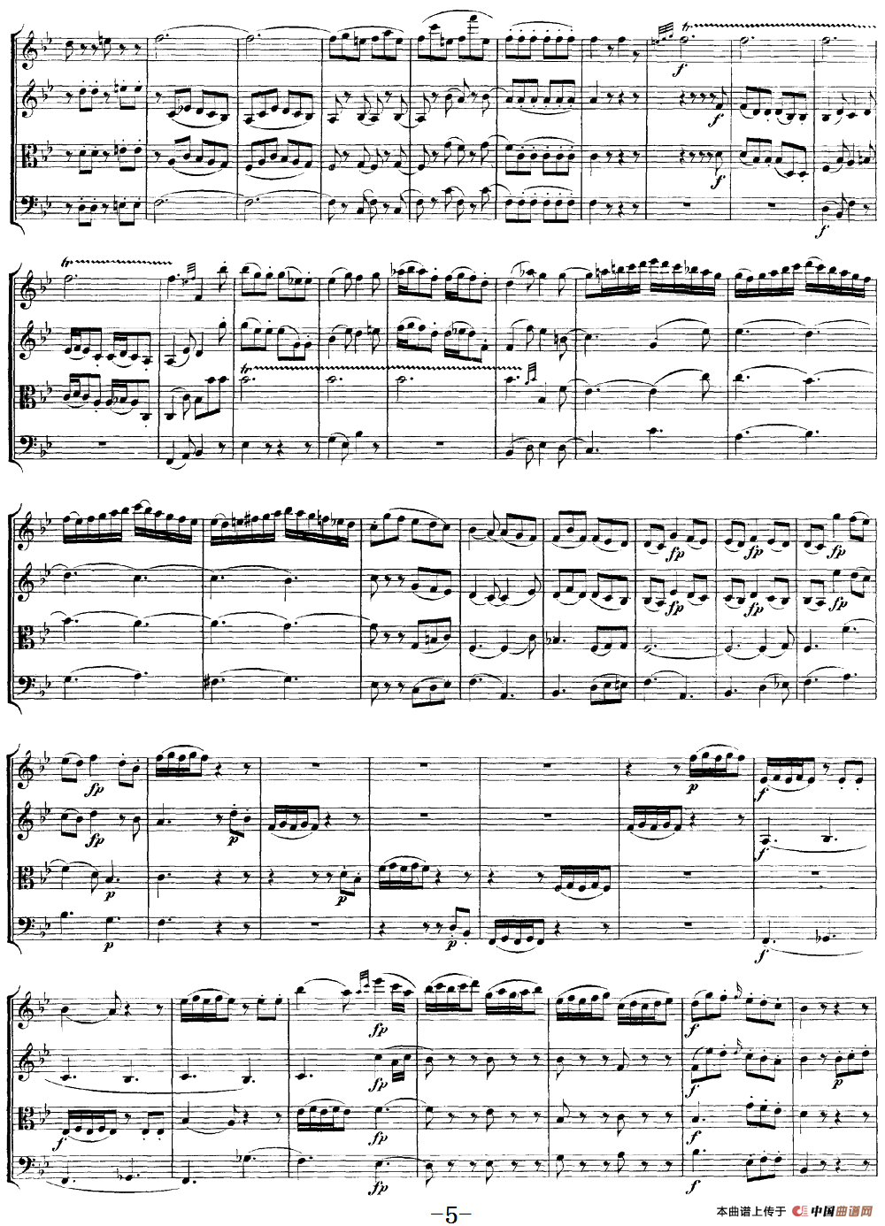 Mozart《Quartet No.17 in Bb Major,K.458》（总谱）